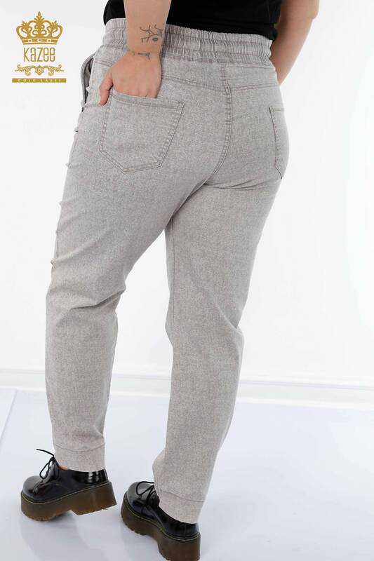 Toptan Kadın Beli Lastikli Pantolon Cepli Bej - 3501 | KAZEE