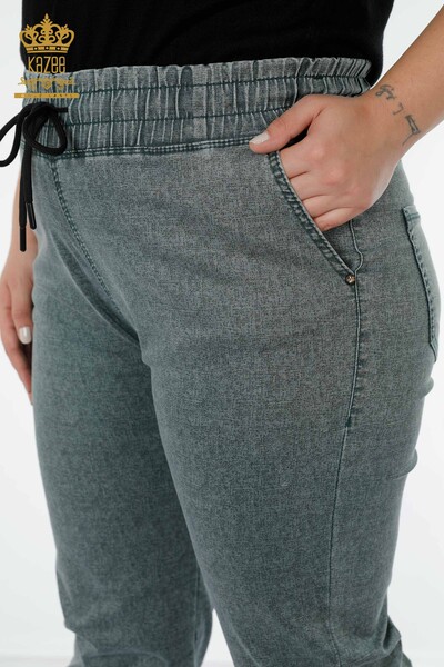 Toptan Kadın Beli Lastikli Pantolon Cepli Haki - 3501 | KAZEE - Thumbnail