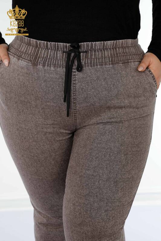 Toptan Kadın Beli Lastikli Pantolon Cepli Kahverengi - 3501 | KAZEE