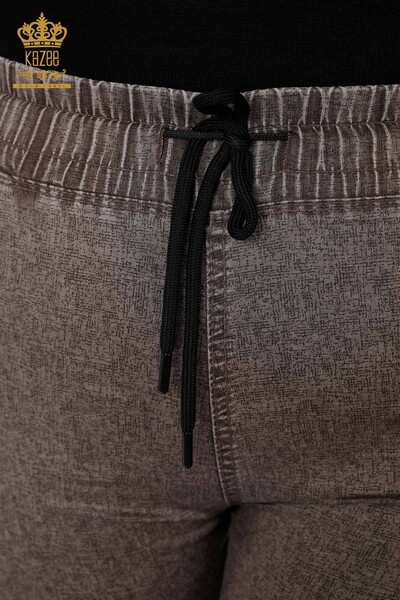 Toptan Kadın Beli Lastikli Pantolon Cepli Kahverengi - 3501 | KAZEE - Thumbnail
