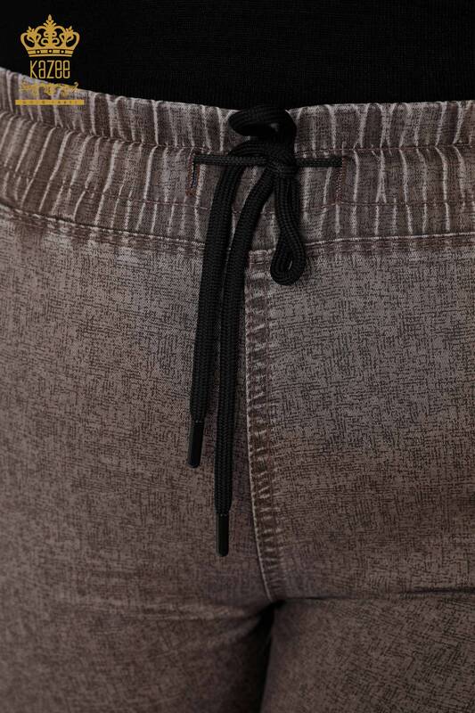 Toptan Kadın Beli Lastikli Pantolon Cepli Kahverengi - 3501 | KAZEE