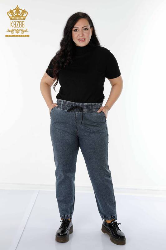 Toptan Kadın Beli Lastikli Pantolon Cepli Lacivert - 3501 | KAZEE