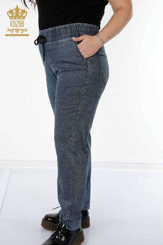Toptan Kadın Beli Lastikli Pantolon Cepli Lacivert - 3501 | KAZEE