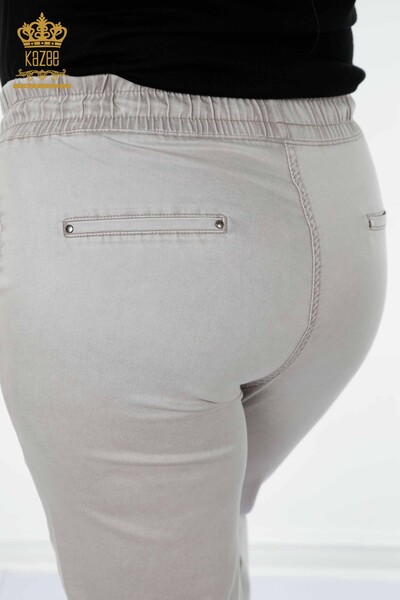 Toptan Kadın Beli Lastikli Pantolon Kazee Yazılı Açık Gri - 3502 | KAZEE - Thumbnail