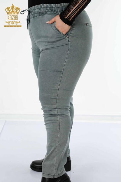 Toptan Kadın Beli Lastikli Pantolon Kazee Yazılı Haki - 3502 | KAZEE - Thumbnail