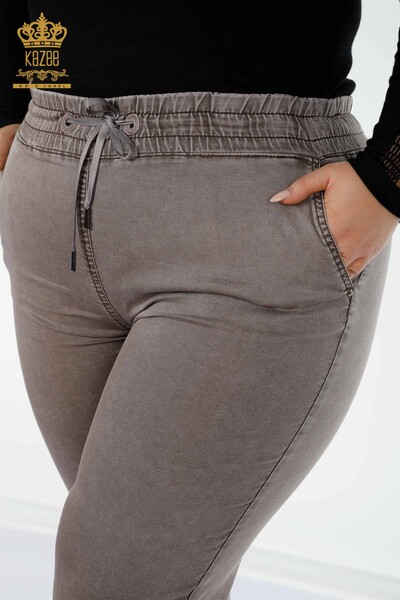 Toptan Kadın Beli Lastikli Pantolon Kazee Yazılı Kahverengi - 3502 | KAZEE - Thumbnail