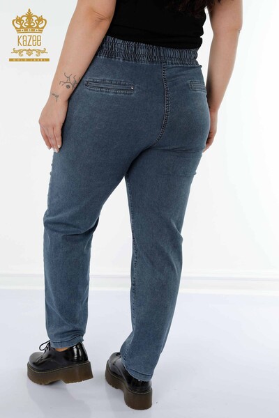 Toptan Kadın Beli Lastikli Pantolon Kazee Yazılı Mavi - 3502 | KAZEE - Thumbnail