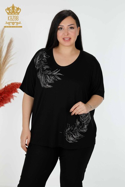 Toptan Kadın Bluz Amerikan Model Siyah - 78846 | KAZEE - Kazee