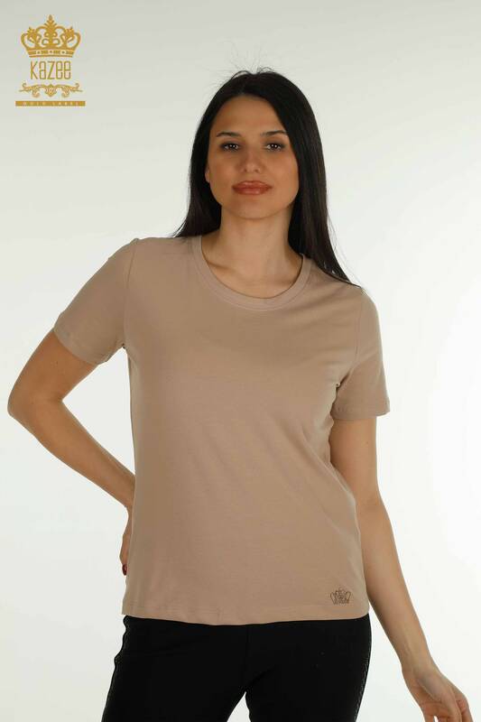 Toptan Kadın Bluz Basic Koyu Bej - 79562 | KAZEE