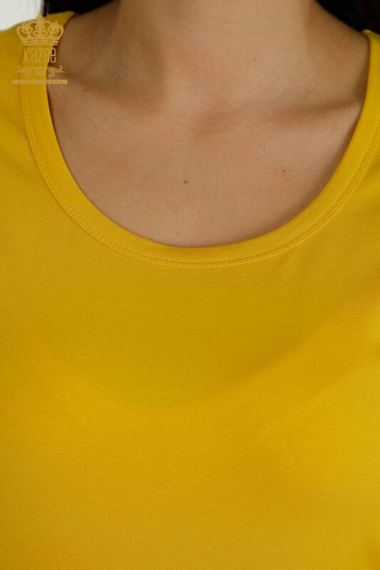 Toptan Kadın Bluz Basic Logolu Sarı - 79177 | KAZEE