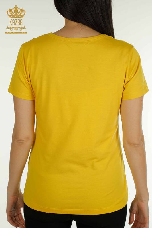 Toptan Kadın Bluz Basic Logolu Sarı - 79177 | KAZEE