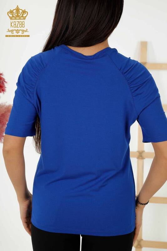 Toptan Kadın Bluz Basic Saks - 79219 | KAZEE