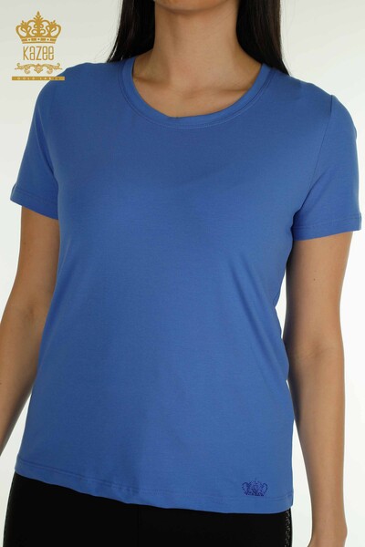 Toptan Kadın Bluz Basic Saks - 79562 | KAZEE - Thumbnail