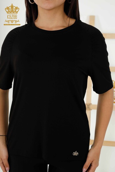 Toptan Kadın Bluz Basic Siyah - 79219 | KAZEE - Thumbnail