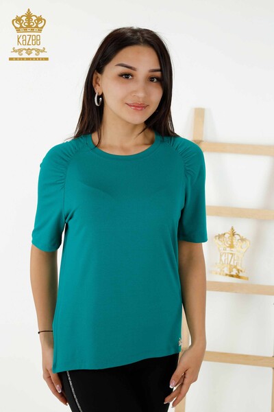 Toptan Kadın Bluz Basic Yeşil - 79219 | KAZEE - Thumbnail