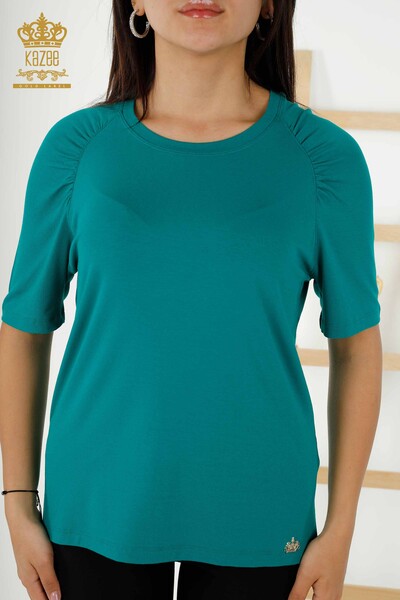 Toptan Kadın Bluz Basic Yeşil - 79219 | KAZEE - Thumbnail