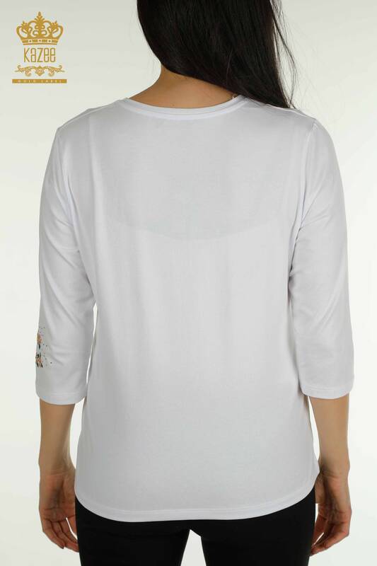 Toptan Kadın Bluz Cep Detaylı Beyaz - 79477 | KAZEE