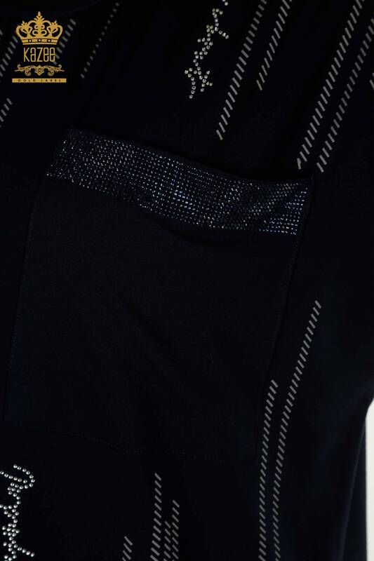 Toptan Kadın Bluz Cep Detaylı Lacivert - 79140 | KAZEE