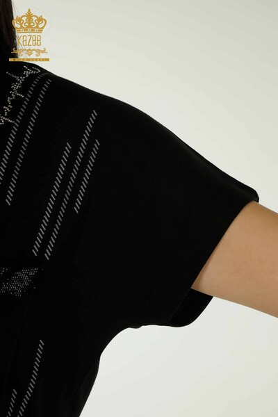 Toptan Kadın Bluz Cep Detaylı Siyah - 79140 | KAZEE - Thumbnail