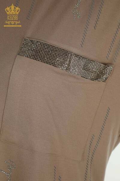 Toptan Kadın Bluz Cep Detaylı Vizon - 79140 | KAZEE - Thumbnail