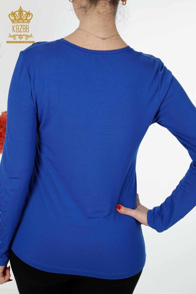 Toptan Kadın Bluz Çiçek Desenli Saks - 79010 | KAZEE - Thumbnail