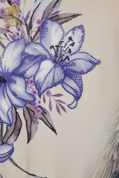 Toptan Kadın Bluz Çiçek Desenli Bej - 77769 | KAZEE - Thumbnail