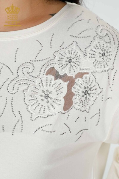 Toptan Kadın Bluz Çiçek Desenli Ekru - 77990 | KAZEE - Thumbnail
