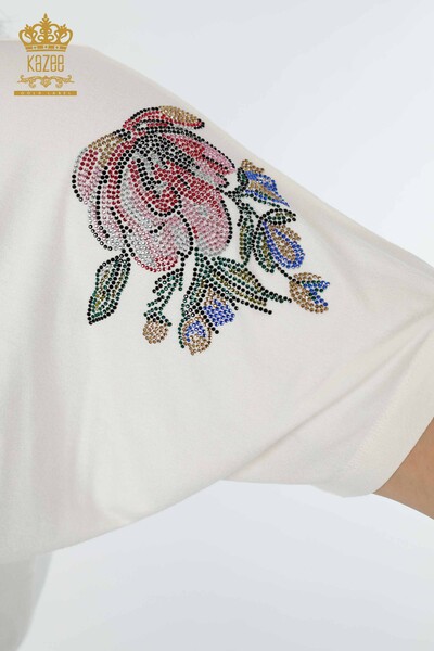 Toptan Kadın Bluz Çiçek Desenli Ekru - 78937 | KAZEE - Thumbnail