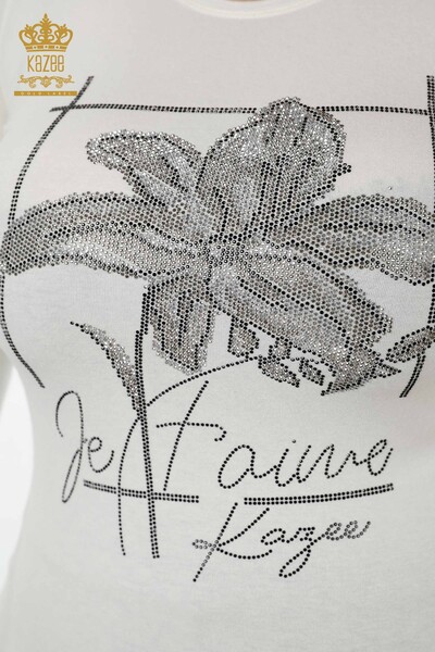 Toptan Kadın Bluz Çiçek Desenli Ekru - 79014 | KAZEE - Thumbnail