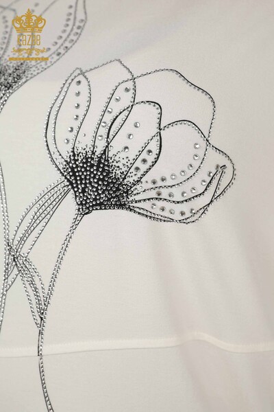 Toptan Kadın Bluz Çiçek Desenli Ekru - 79059 | KAZEE - Thumbnail