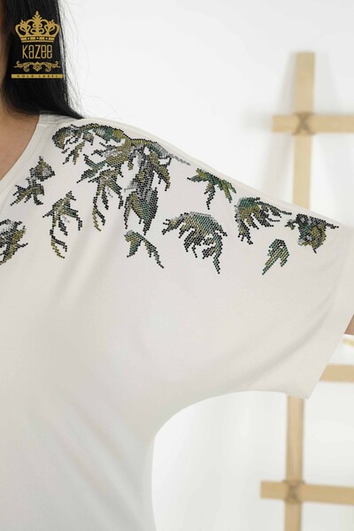 Toptan Kadın Bluz Çiçek Desenli Ekru - 79089 | KAZEE - Thumbnail