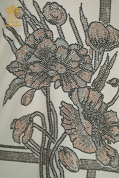 Toptan Kadın Bluz Çiçek Desenli Ekru - 79306 | KAZEE - Thumbnail