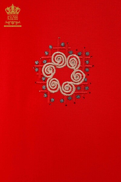 Toptan Kadın Bluz Çiçek Desenli Kırmızı - 78879 | KAZEE - Thumbnail