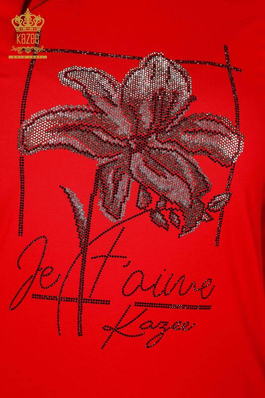 Toptan Kadın Bluz Çiçek Desenli Kırmızı - 79014 | KAZEE