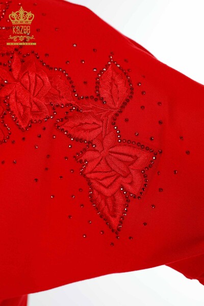 Toptan Kadın Bluz Çiçek Desenli Kırmızı - 79031 | KAZEE - Thumbnail