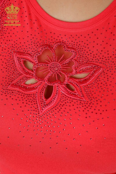Toptan Kadın Bluz Çiçek Desenli Mercan - 78922 | KAZEE - Thumbnail