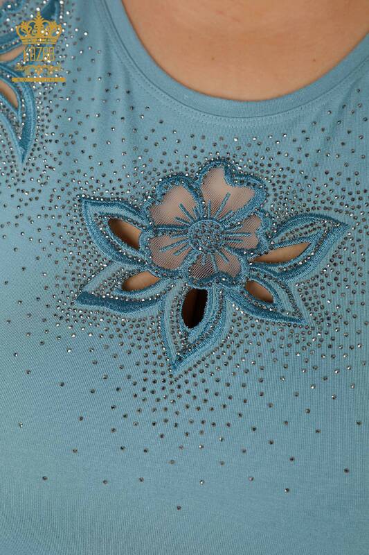 Toptan Kadın Bluz Çiçek Desenli Mint - 78922 | KAZEE