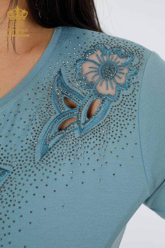 Toptan Kadın Bluz Çiçek Desenli Mint - 78922 | KAZEE