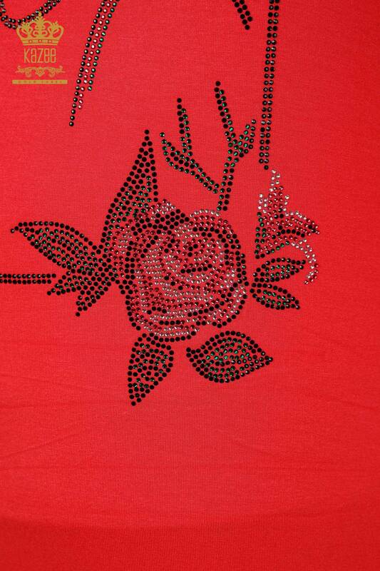 Toptan Kadın Bluz Çiçek Desenli Nar Çiçeği - 79042 | KAZEE