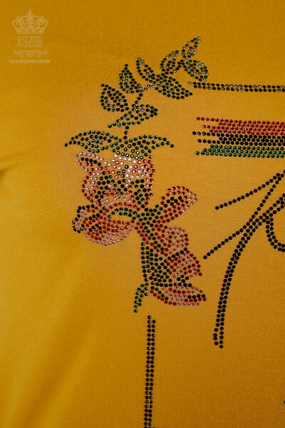 Toptan Kadın Bluz Çiçek Desenli Safran - 79042 | KAZEE - Thumbnail