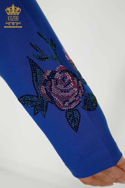 Toptan Kadın Bluz Çiçek Desenli Saks - 79042 | KAZEE - Thumbnail