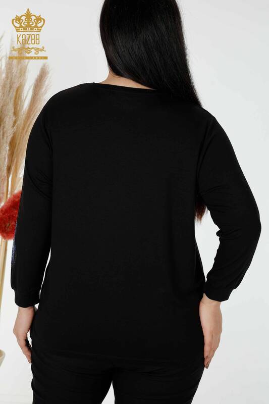 Toptan Kadın Bluz Çiçek Desenli Siyah - 77908 | KAZEE