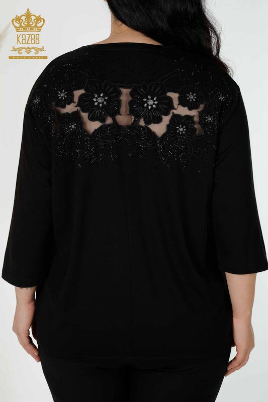 Toptan Kadın Bluz Çiçek Desenli Siyah - 77990 | KAZEE