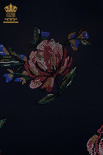 Toptan Kadın Bluz Çiçek Desenli Siyah - 78937 | KAZEE - Thumbnail