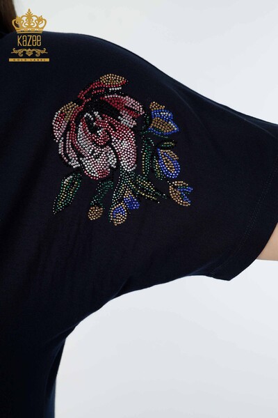 Toptan Kadın Bluz Çiçek Desenli Siyah - 78937 | KAZEE - Thumbnail