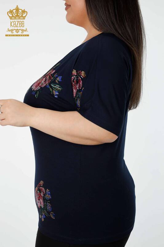 Toptan Kadın Bluz Çiçek Desenli Siyah - 78937 | KAZEE