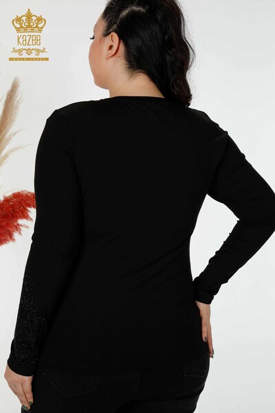 Toptan Kadın Bluz Çiçek Desenli Siyah - 79010 | KAZEE - Thumbnail
