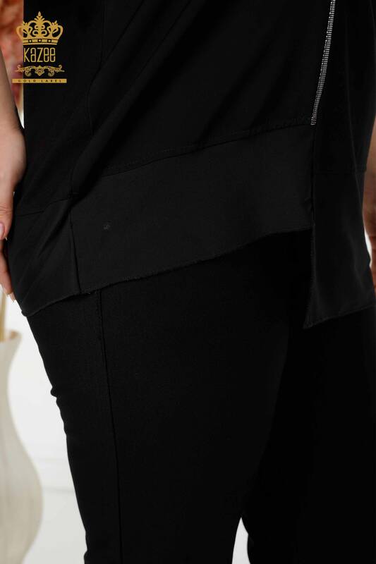 Toptan Kadın Bluz Çiçek Desenli Siyah - 79031 | KAZEE