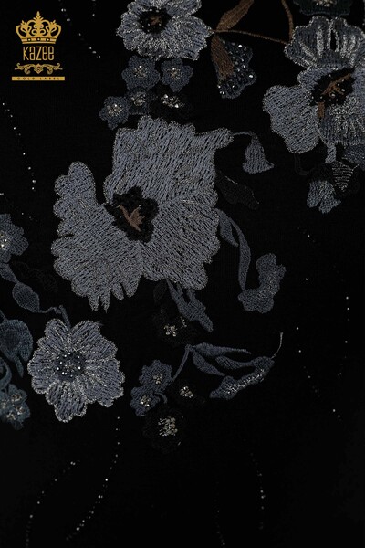 Toptan Kadın Bluz Çiçek Desenli Siyah - 79045 | KAZEE - Thumbnail