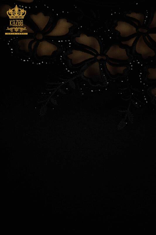 Toptan Kadın Bluz Çiçek Desenli Siyah - 79049 | KAZEE